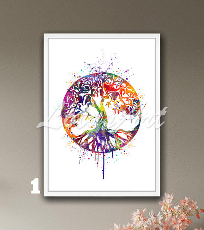 Tree of Life Watercolor Print – Spiritual Harmony Wall Art, Zen Home Decor