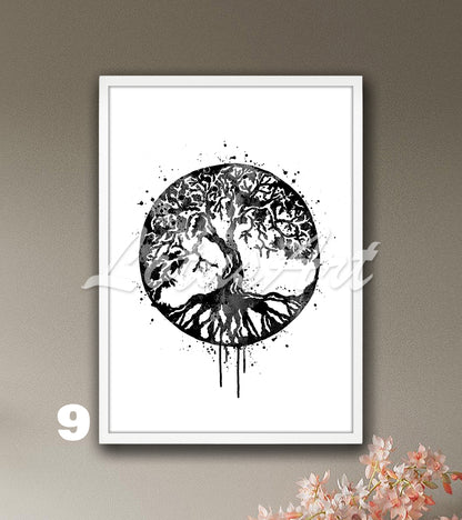 Tree of Life Watercolor Print – Spiritual Harmony Wall Art, Zen Home Decor