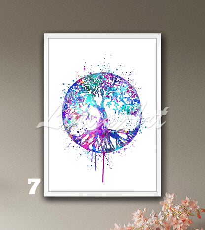 Tree of Life Watercolor Print – Spiritual Harmony Wall Art, Zen Home Decor