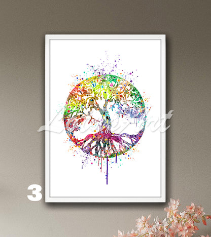 Tree of Life Watercolor Print – Spiritual Harmony Wall Art, Zen Home Decor