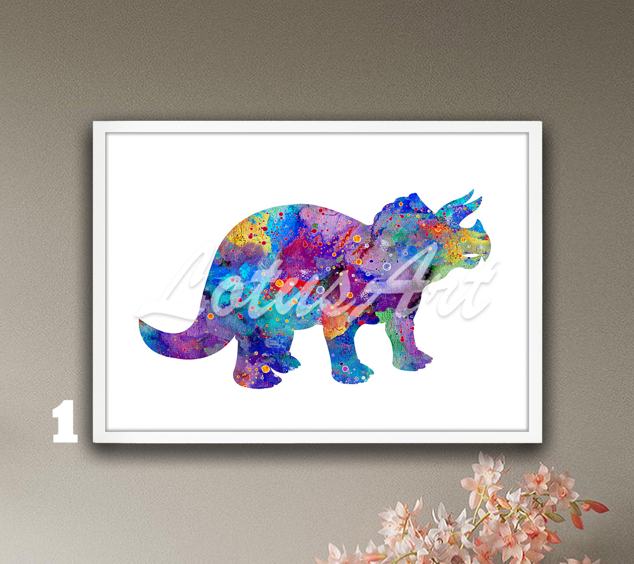 Dinosaur Triceratops Watercolor Wall Art Print | Kids Room & Nursery Dinosaur Decor | Prehistoric Animal Lover Gift