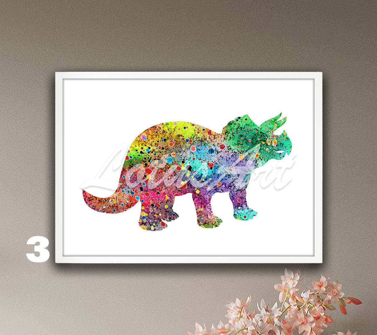 Dinosaur Triceratops Watercolor Wall Art Print | Kids Room & Nursery Dinosaur Decor | Prehistoric Animal Lover Gift