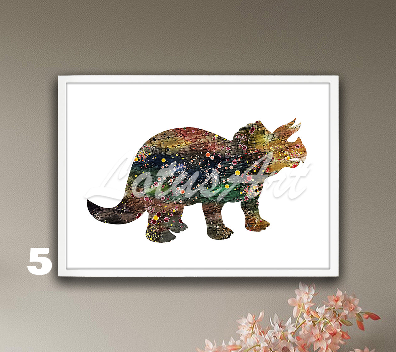 Dinosaur Triceratops Watercolor Wall Art Print | Kids Room & Nursery Dinosaur Decor | Prehistoric Animal Lover Gift
