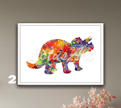 Dinosaur Triceratops Watercolor Wall Art Print | Kids Room & Nursery Dinosaur Decor | Prehistoric Animal Lover Gift