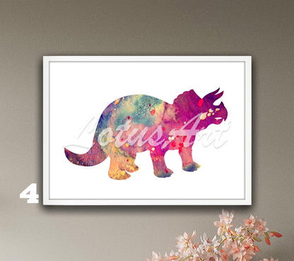 Dinosaur Triceratops Watercolor Wall Art Print | Kids Room & Nursery Dinosaur Decor | Prehistoric Animal Lover Gift
