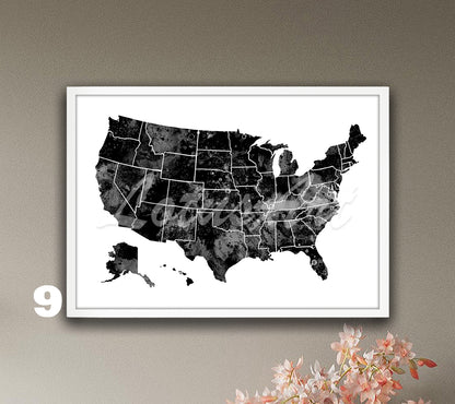 USA Map Watercolor Art Print, United States Wall Decor, Travel Poster