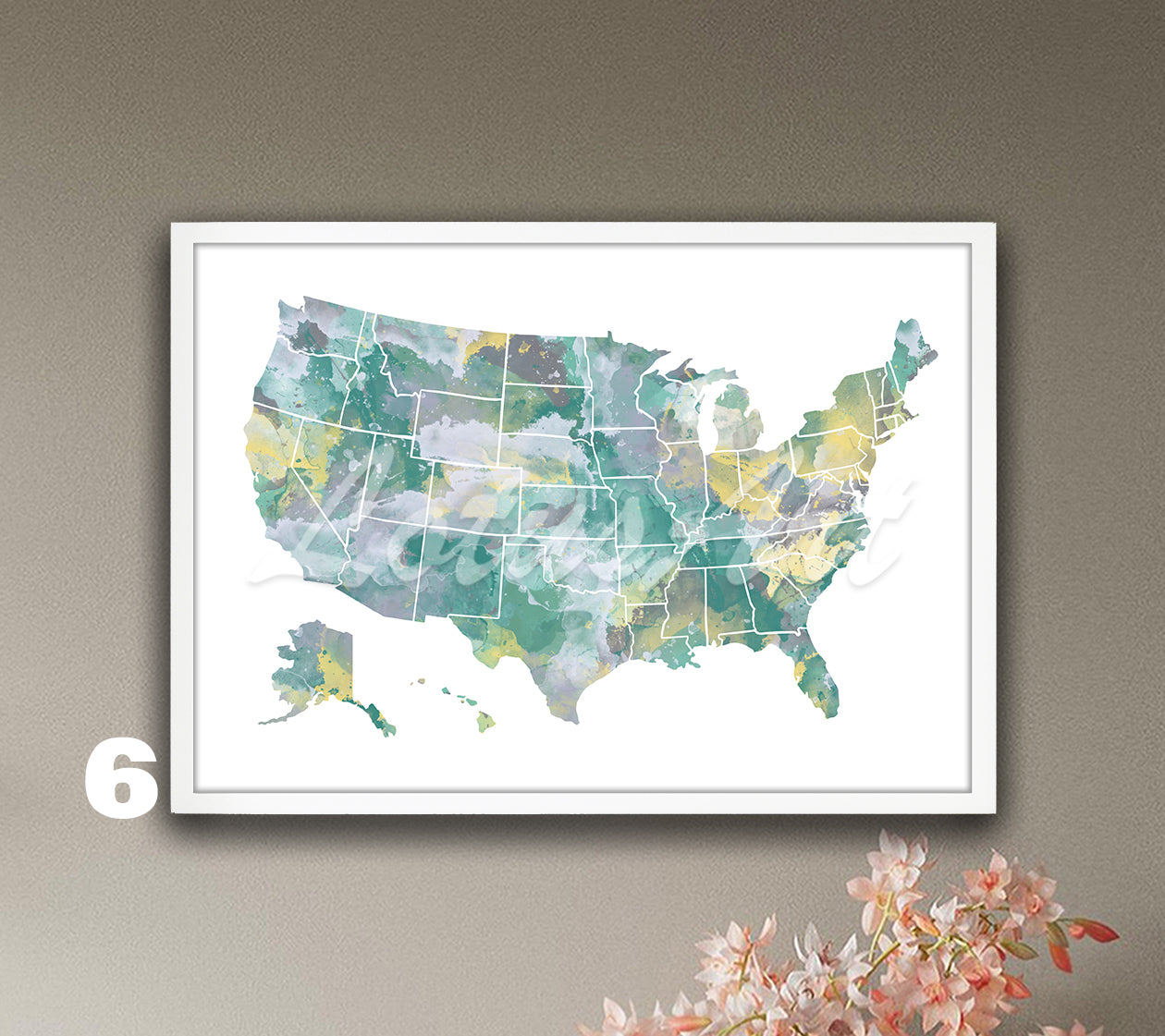 USA Map Watercolor Art Print, United States Wall Decor, Travel Poster
