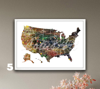 USA Map Watercolor Art Print, United States Wall Decor, Travel Poster