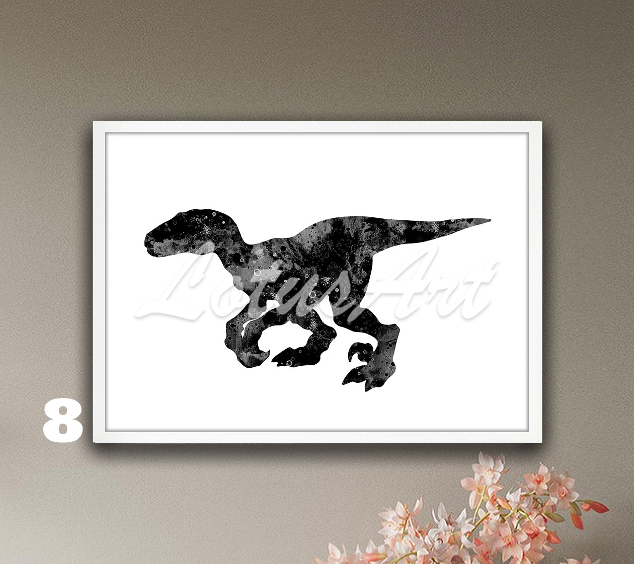 Dinosaur Velociraptor Art Print, Watercolor Kids Wall Decor & Nursery Gift