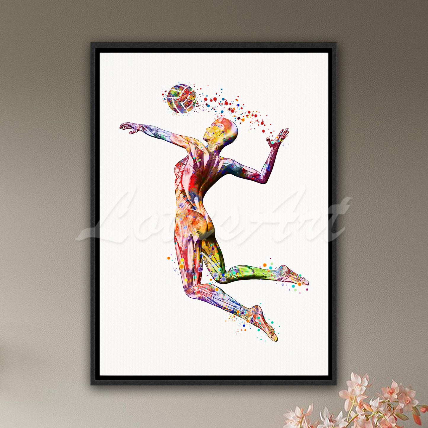 Girl volleyball muscles anatomy canvas print in black frame - sports medicine wall art for office decor