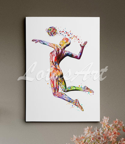Female volleyball athlete muscles anatomy watercolor canvas - detailed musculature sports art print