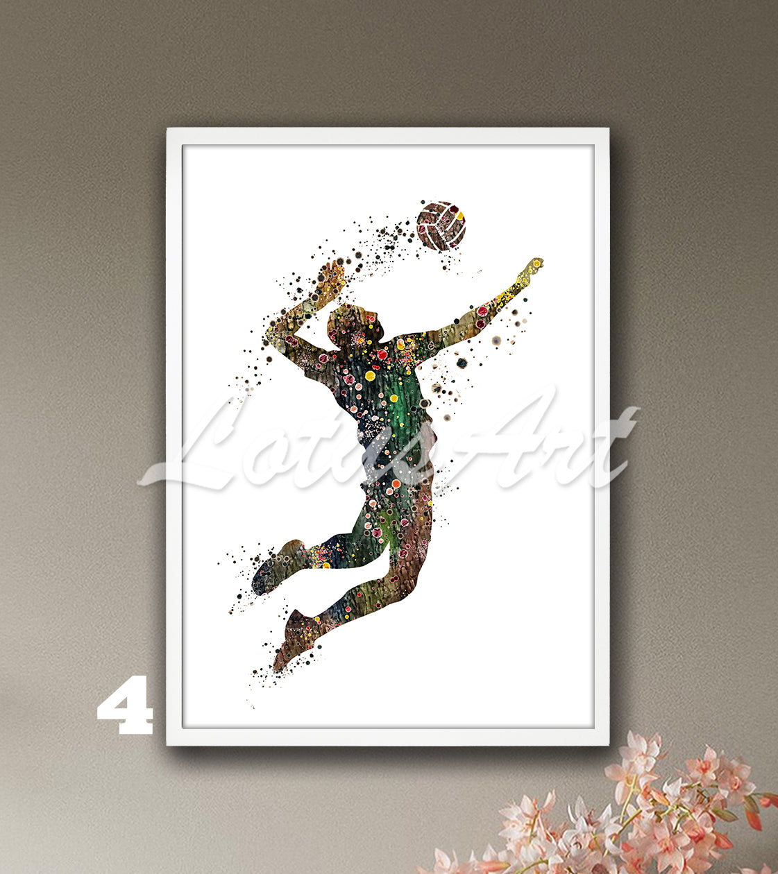 Volleyball boy watercolor sports art decor in brown tones - kids room gifts