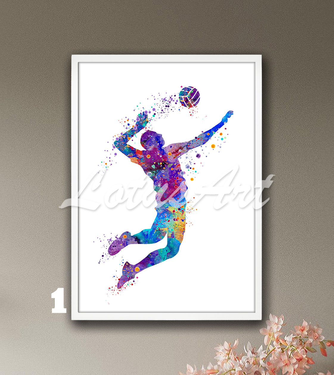 Volleyball boy watercolor sports wall decor in colorful tones - kids room poster