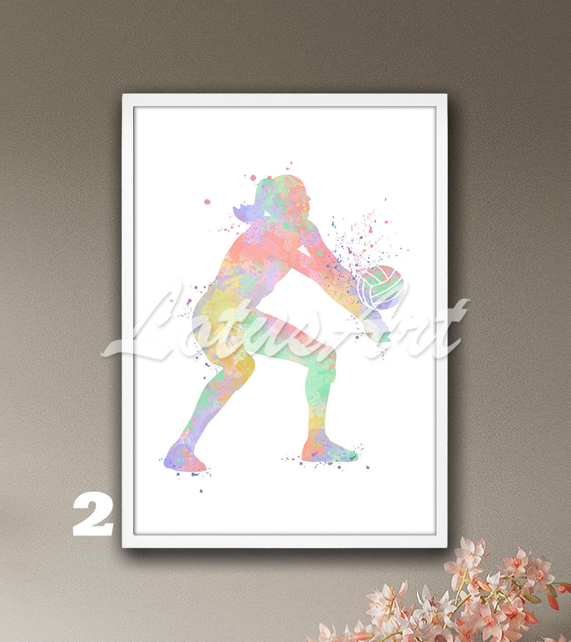 Volleyball girl watercolor sports wall art in pastel tones - girls room poster
