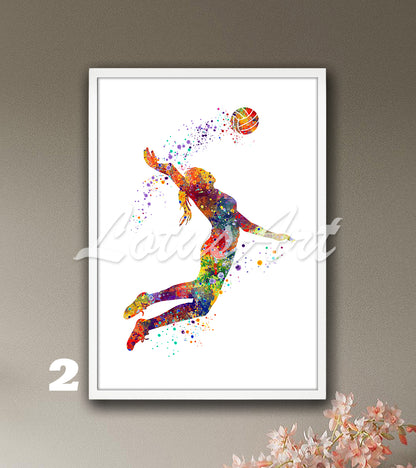 Volleyball Girl Watercolor Wall Art Print – Sports Poster & Girls Room Decor