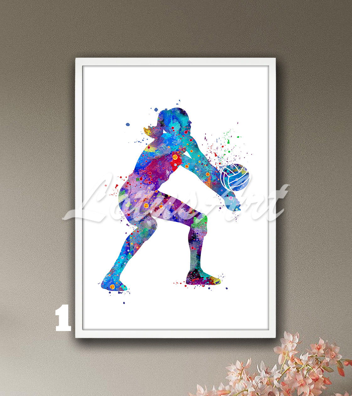 Volleyball girl player watercolor sports print in colorful tones - kids room wall art