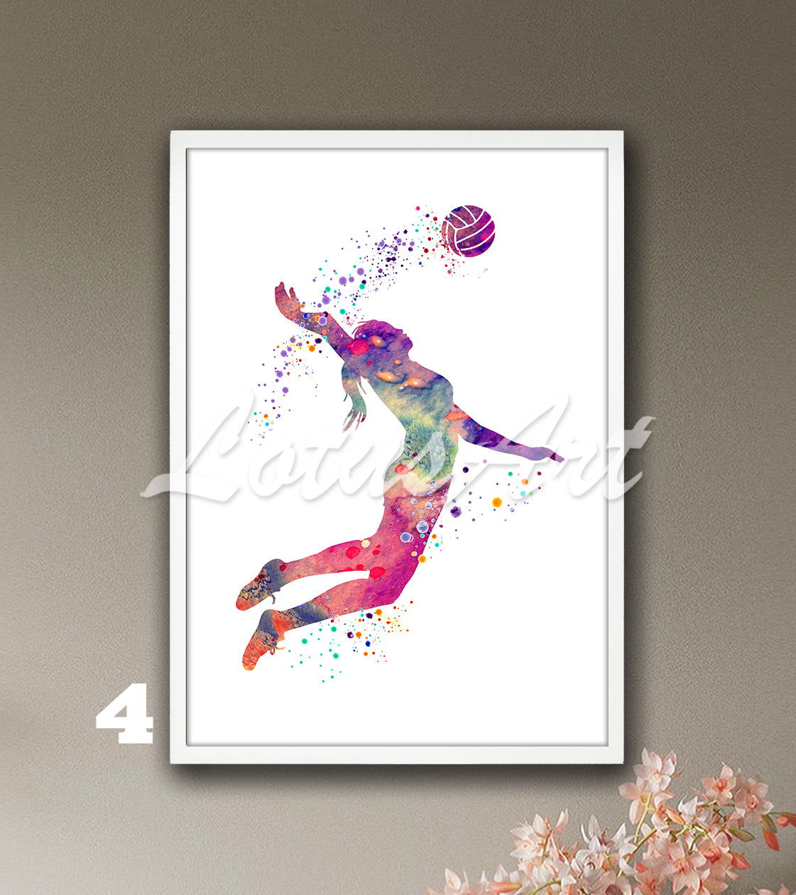 Volleyball girl player watercolor sports wall art in multicolor - girls room decor