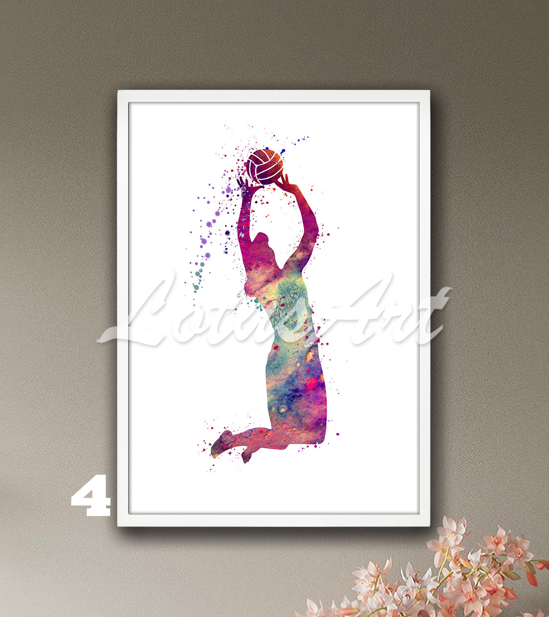 Volleyball girl watercolor art sports wall decor in multicolor - girls room gifts