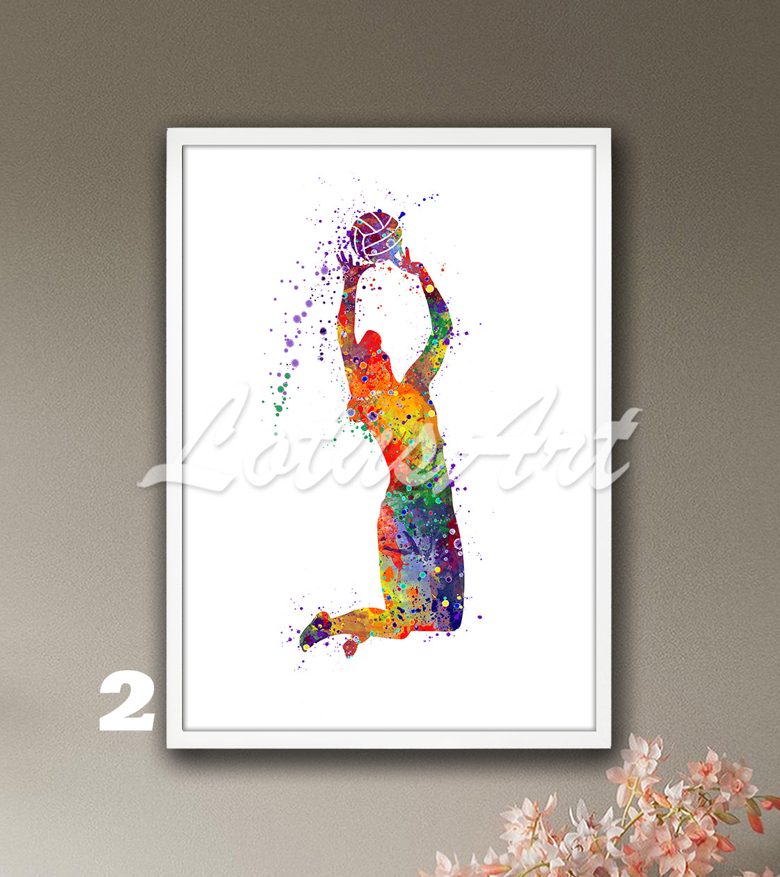 Volleyball setter girl watercolor wall art decor in vibrant multicolor - sports poster for kids room