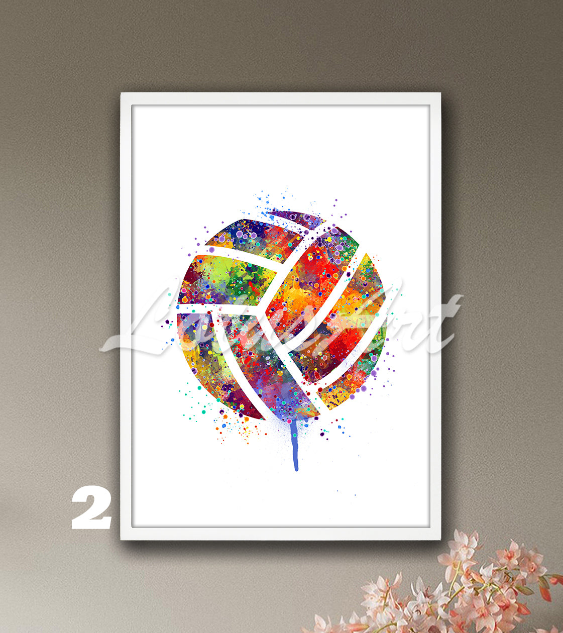 Volleyball watercolor sports wall art print in vibrant colors - kids room decor