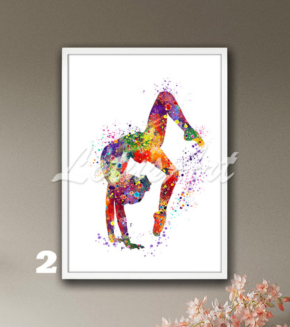 Gymnastics tumbling sports wall art decor - multicolor watercolor gymnast print