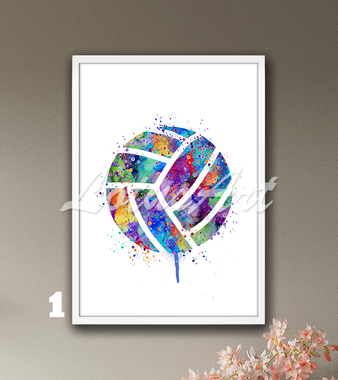 Watercolor volleyball sports wall art decor in colorful tones - kids room poster