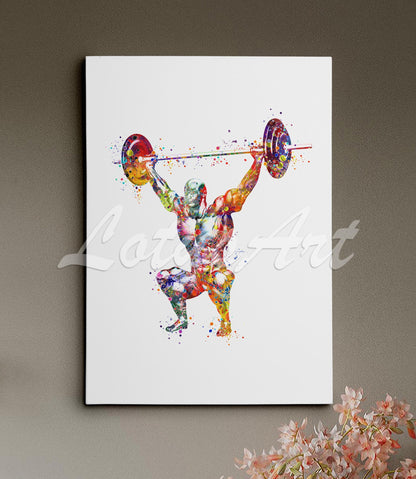 Body muscles anatomy canvas print of a weightlifter, multicolor watercolor art of powerlifting sports medical artwork.