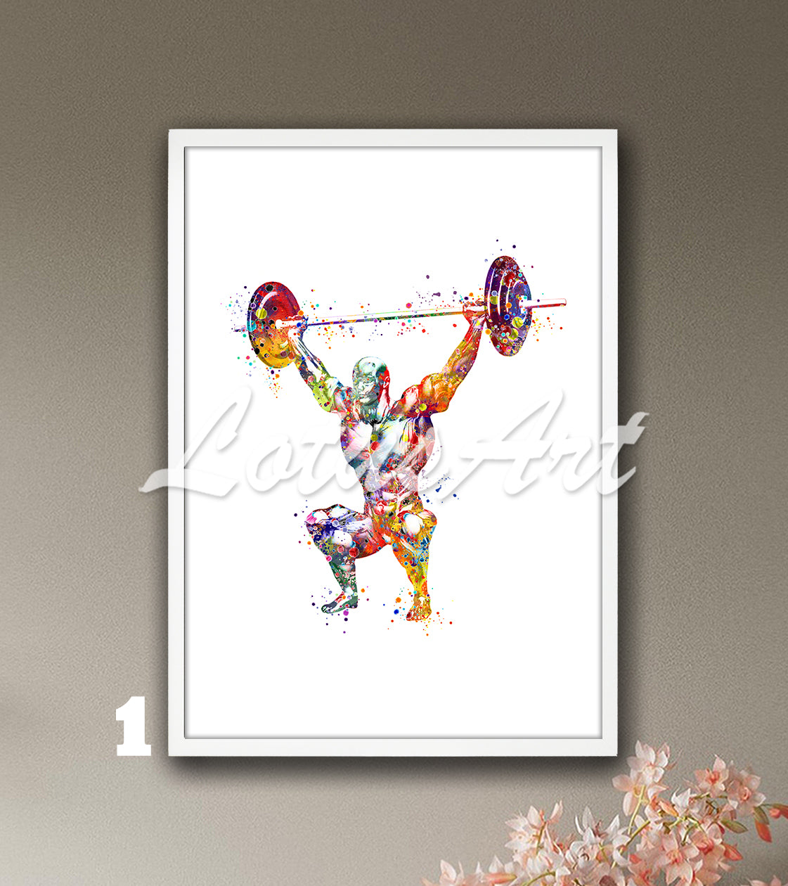 Body muscles anatomy art of a weightlifter, watercolor print for sports medical wall decor.