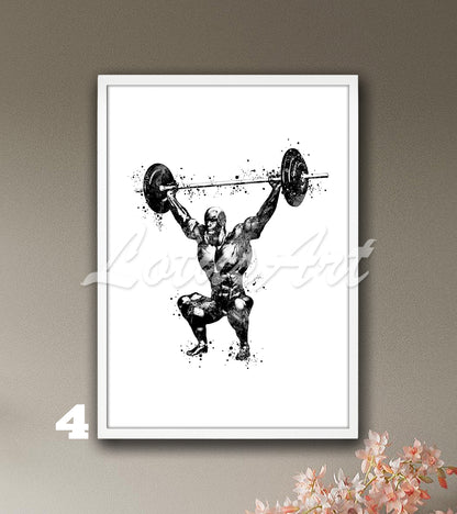 Black-white painting of anatomy muscles of a weightlifter, sports medicine art with 'Lotus Art' branding.