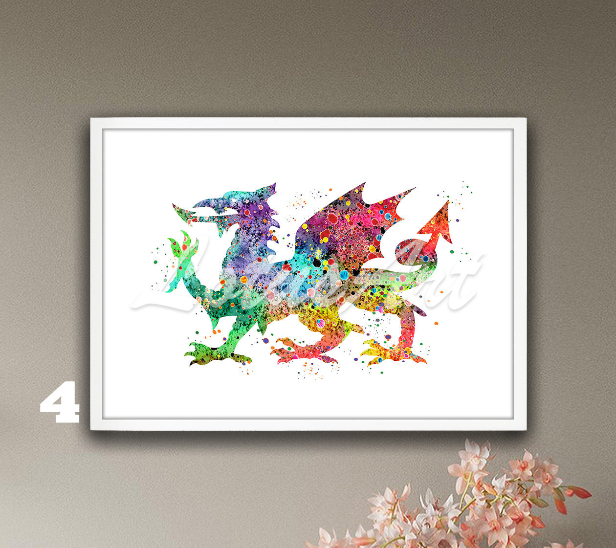 Welsh Dragon Watercolor Print – Y Ddraig Goch Celtic Wall Art