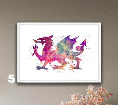 Welsh Dragon Watercolor Print – Y Ddraig Goch Celtic Wall Art