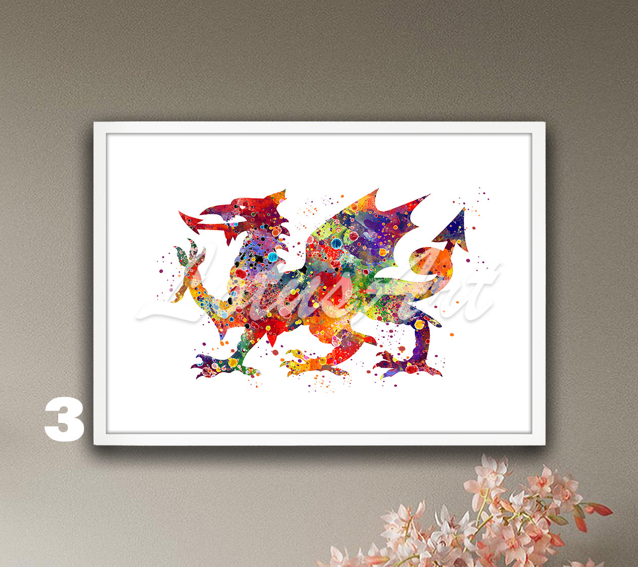 Welsh Dragon Watercolor Print – Y Ddraig Goch Celtic Wall Art