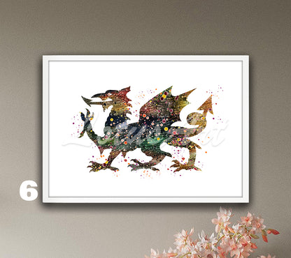Welsh Dragon Watercolor Print – Y Ddraig Goch Celtic Wall Art