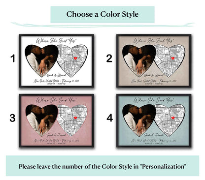 Where She Said Yes custom location map with color style options, personalized engagement poster & couple gift