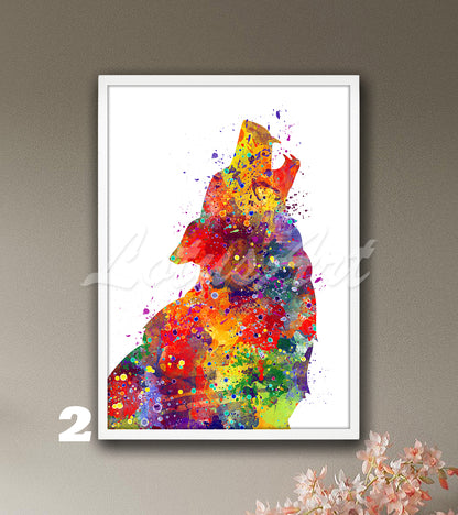 Wolf Howling Watercolor Art Print, Wild Animals Home Decor, Kids Room Wall Art
