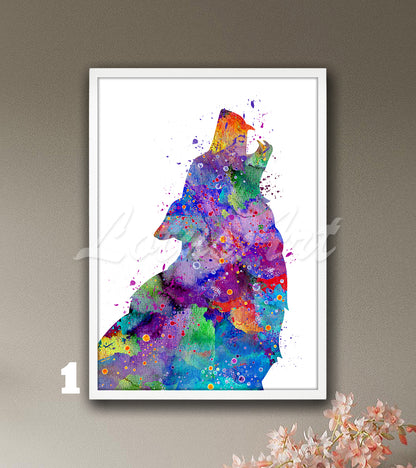 Wolf Howling Watercolor Art Print, Wild Animals Home Decor, Kids Room Wall Art