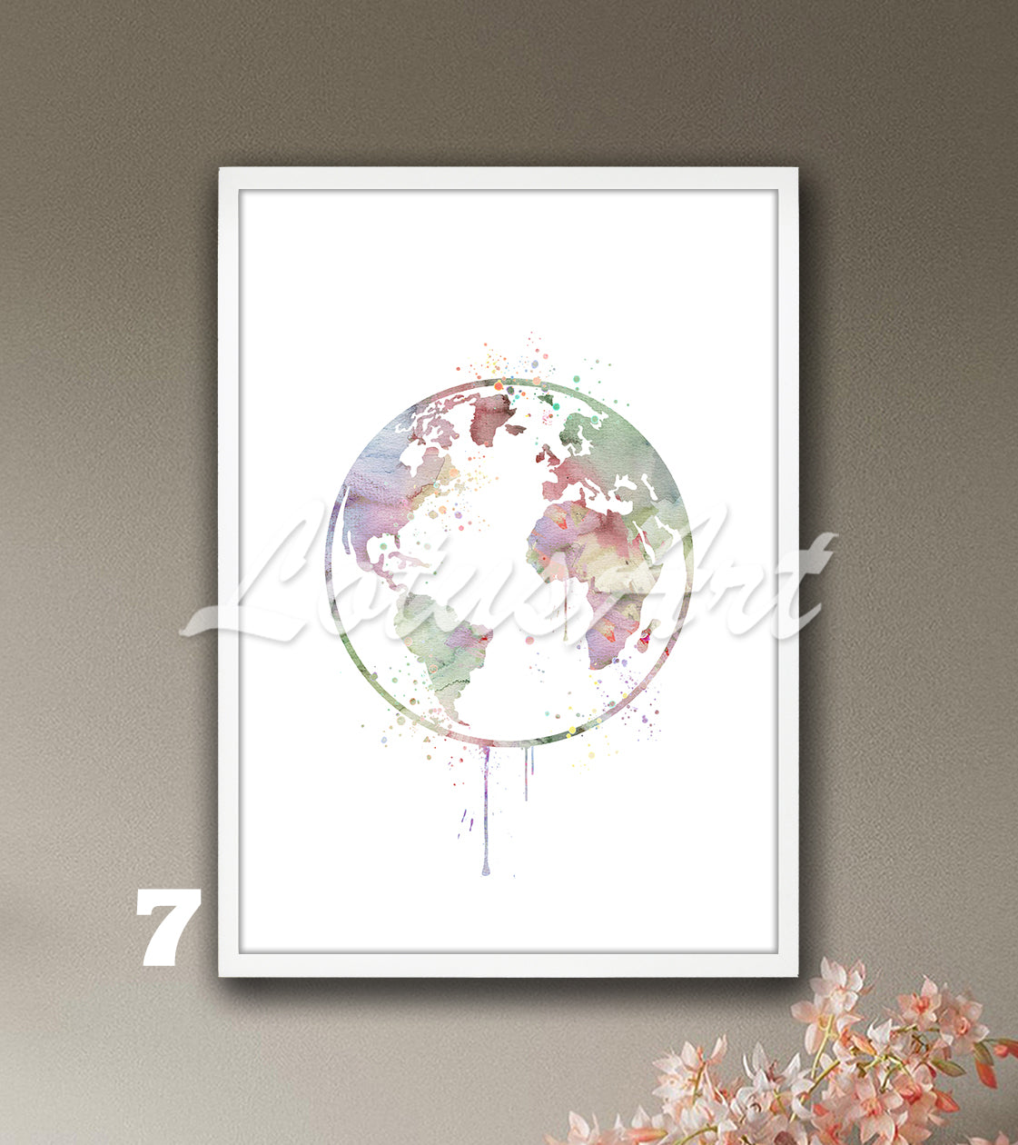 Planet Earth Watercolor Art Print, World Map Decor, Travel Poster, Traveler Gift