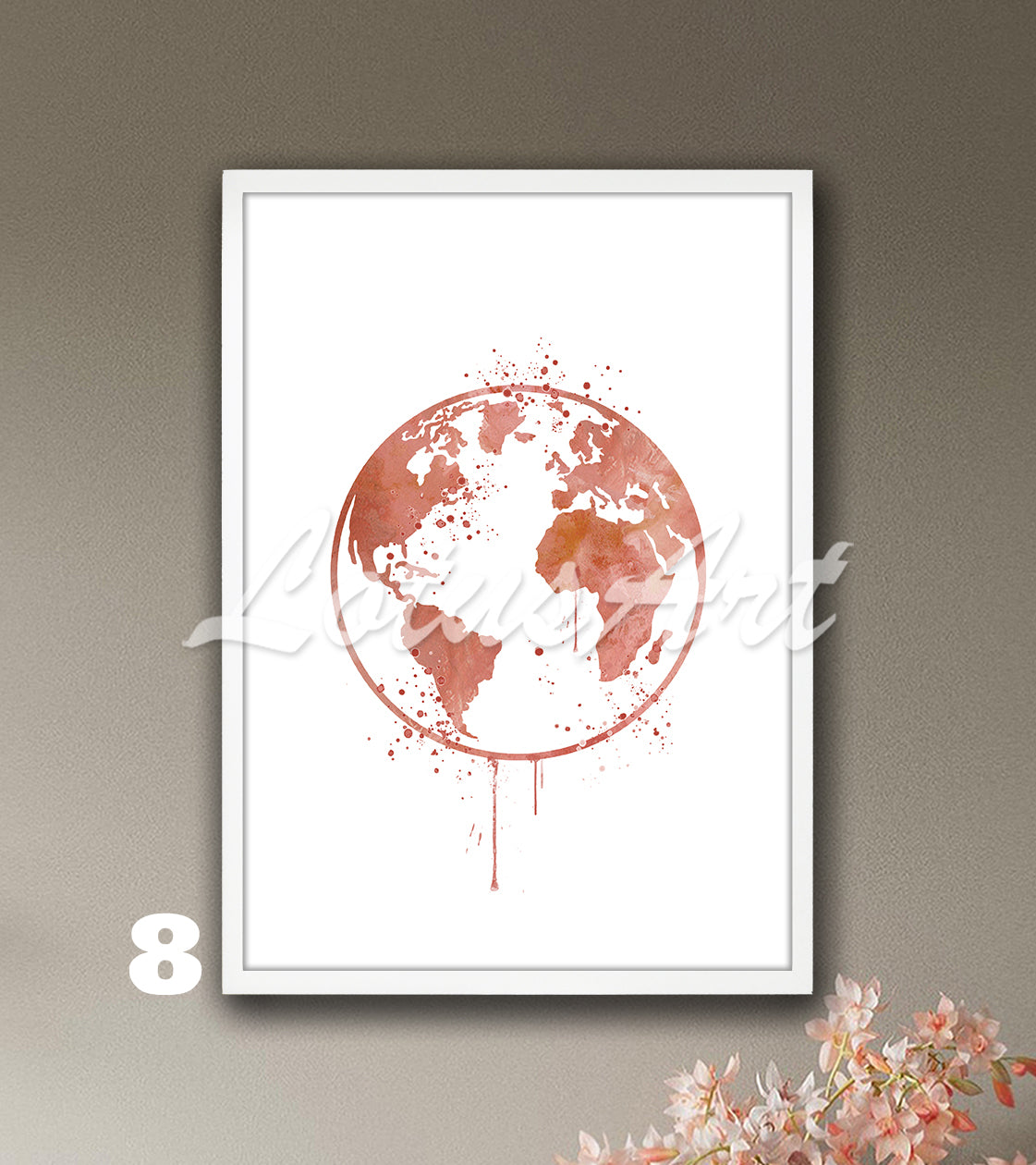 Planet Earth Watercolor Art Print, World Map Decor, Travel Poster, Traveler Gift