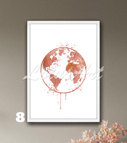 Planet Earth Watercolor Art Print, World Map Decor, Travel Poster, Traveler Gift