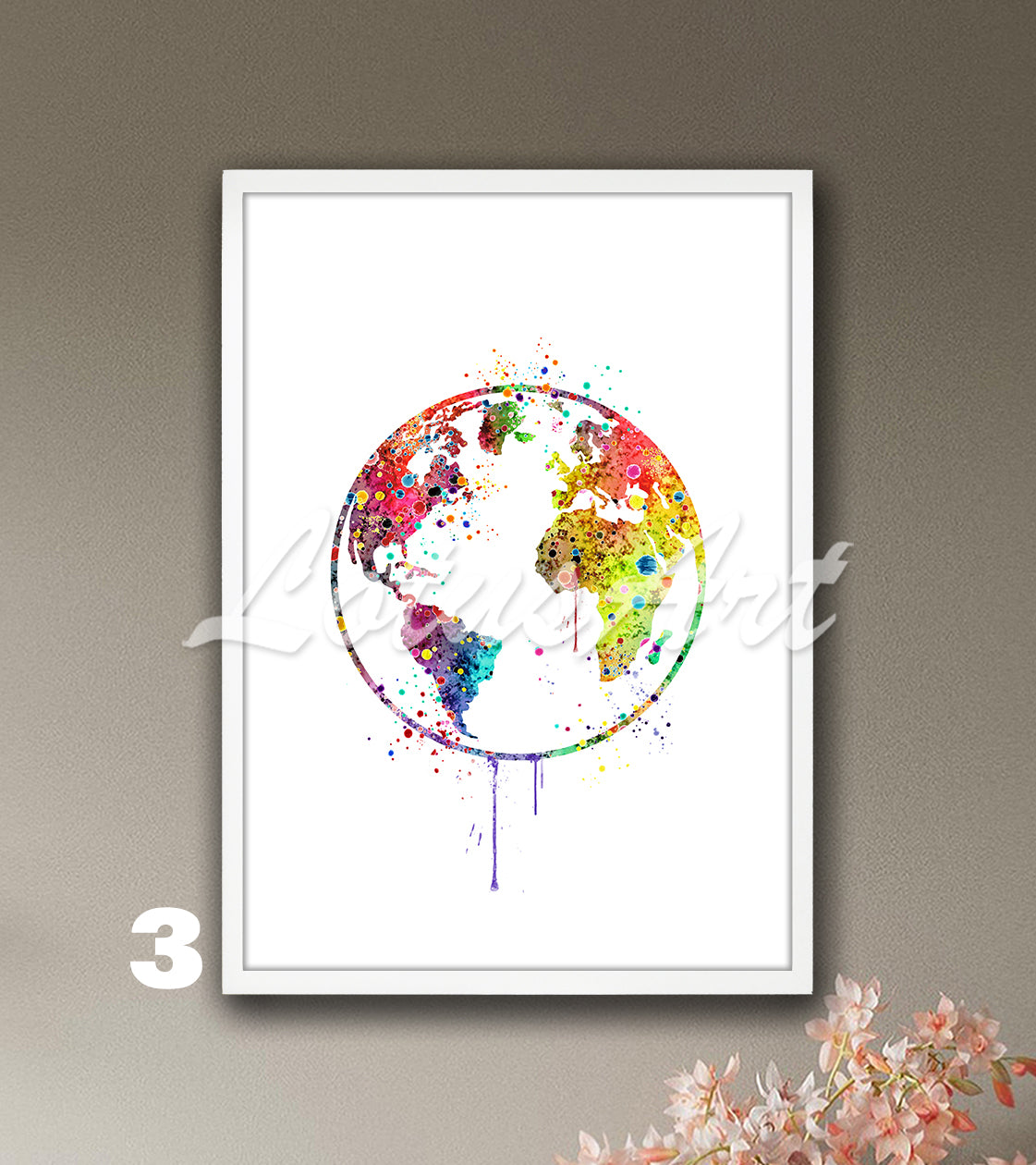 Planet Earth Watercolor Art Print, World Map Decor, Travel Poster, Traveler Gift