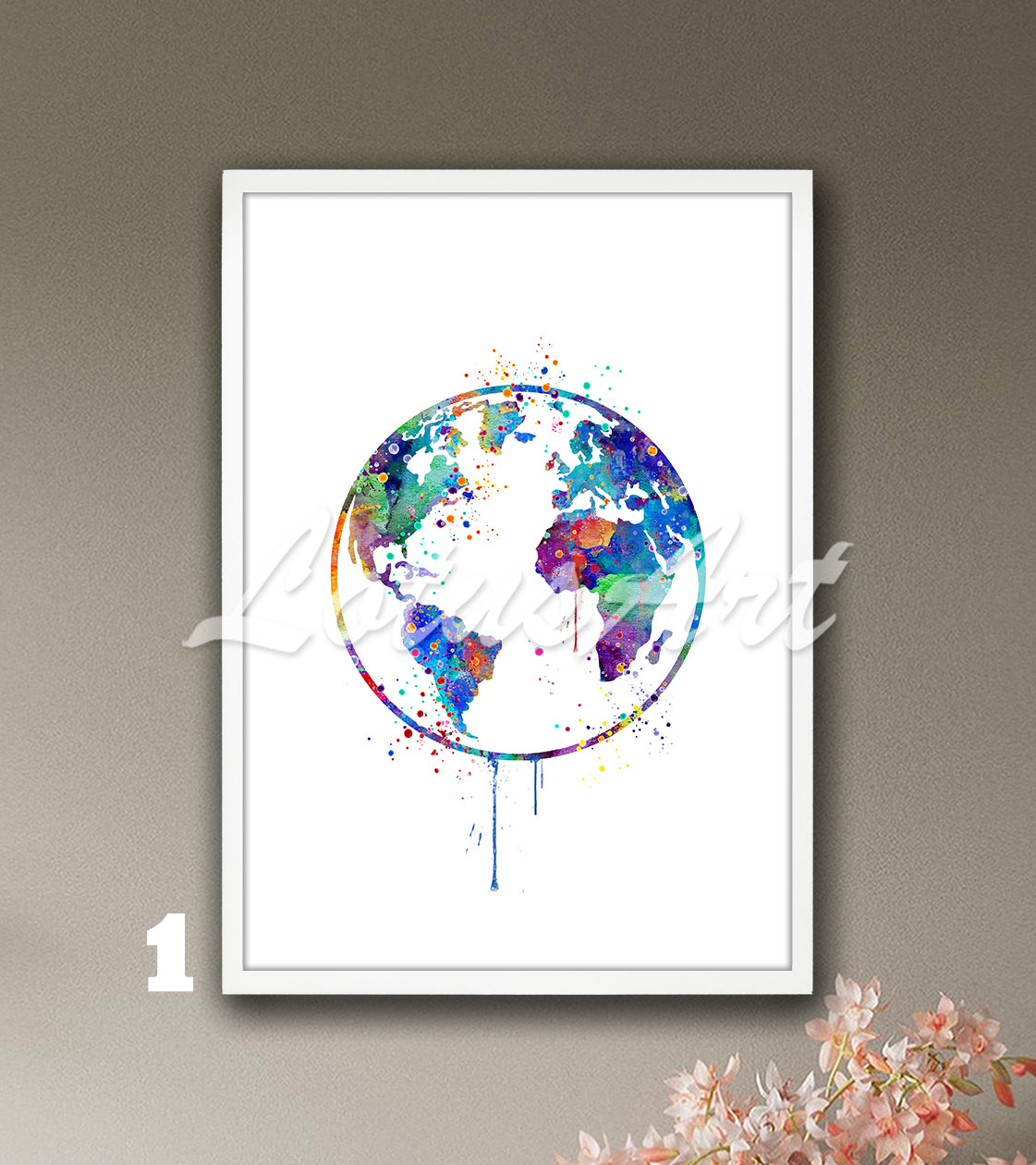 Planet Earth Watercolor Art Print, World Map Decor, Travel Poster, Traveler Gift