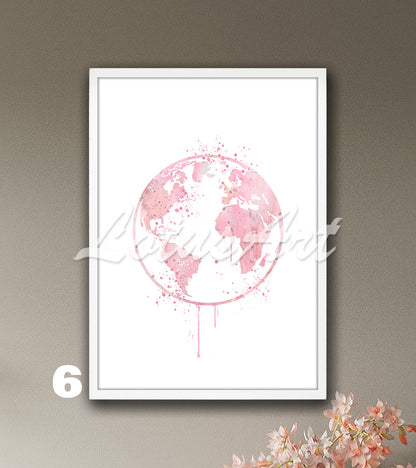 Planet Earth Watercolor Art Print, World Map Decor, Travel Poster, Traveler Gift