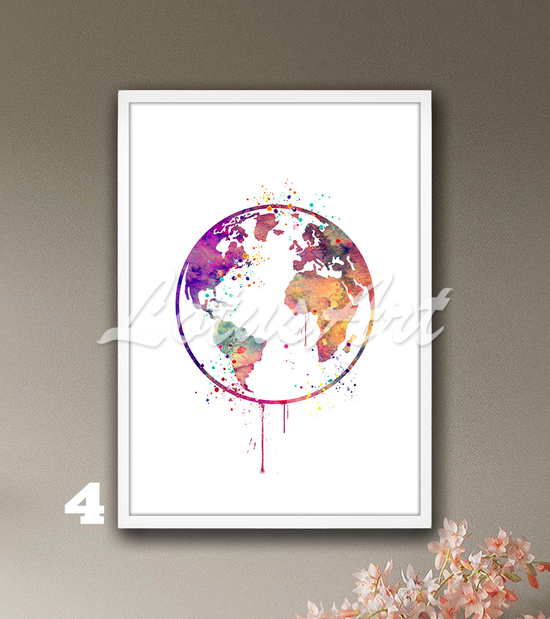 Planet Earth Watercolor Art Print, World Map Decor, Travel Poster, Traveler Gift