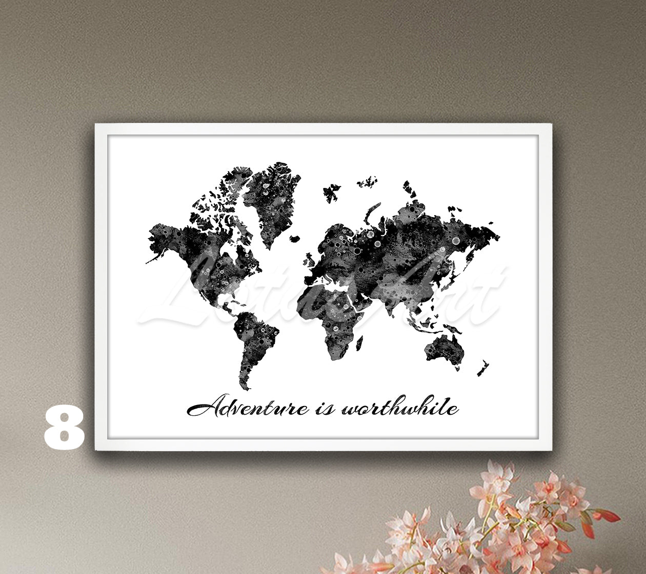 World Map Quote Wall Art – Watercolor Travel Print, Inspirational Poster, Adventure Home Decor, Gift for Travelers