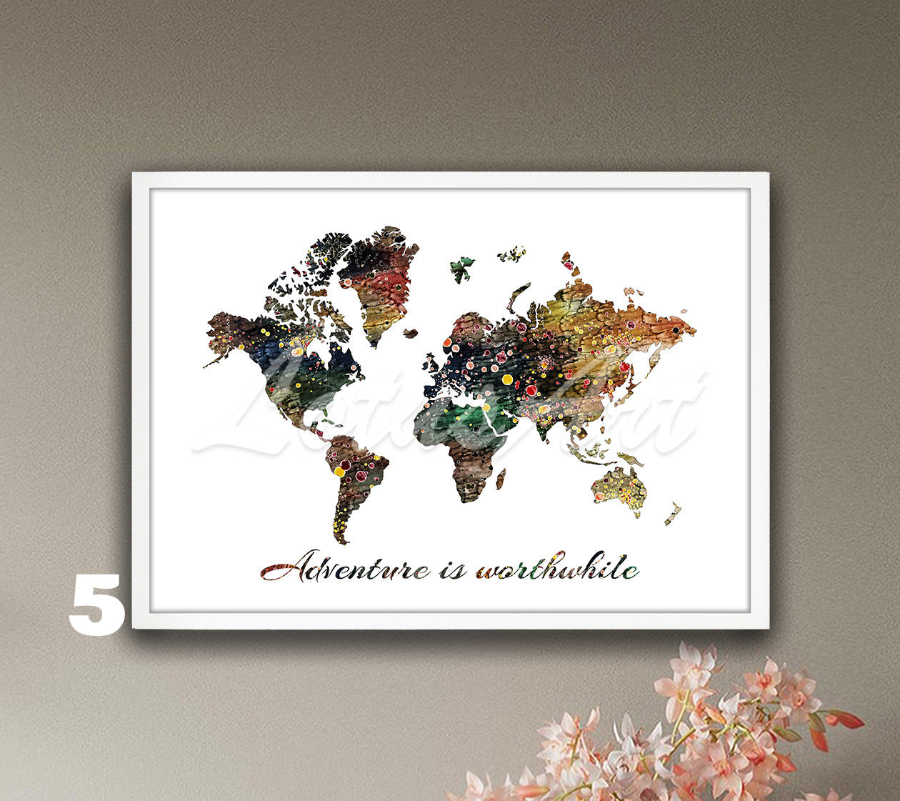 World Map Quote Wall Art – Watercolor Travel Print, Inspirational Poster, Adventure Home Decor, Gift for Travelers