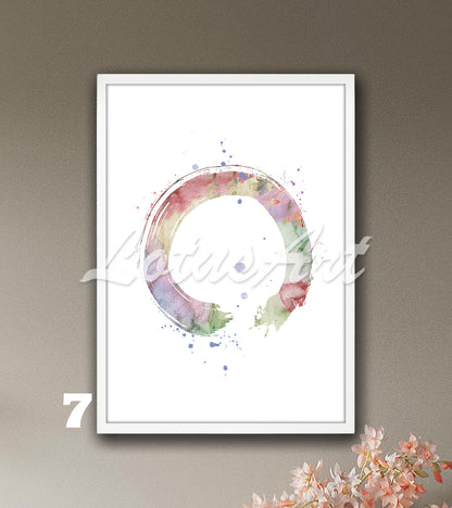 Zen Circle Enso Watercolor Print – Abstract Yoga Wall Art Decor – Zen Circle Symbol