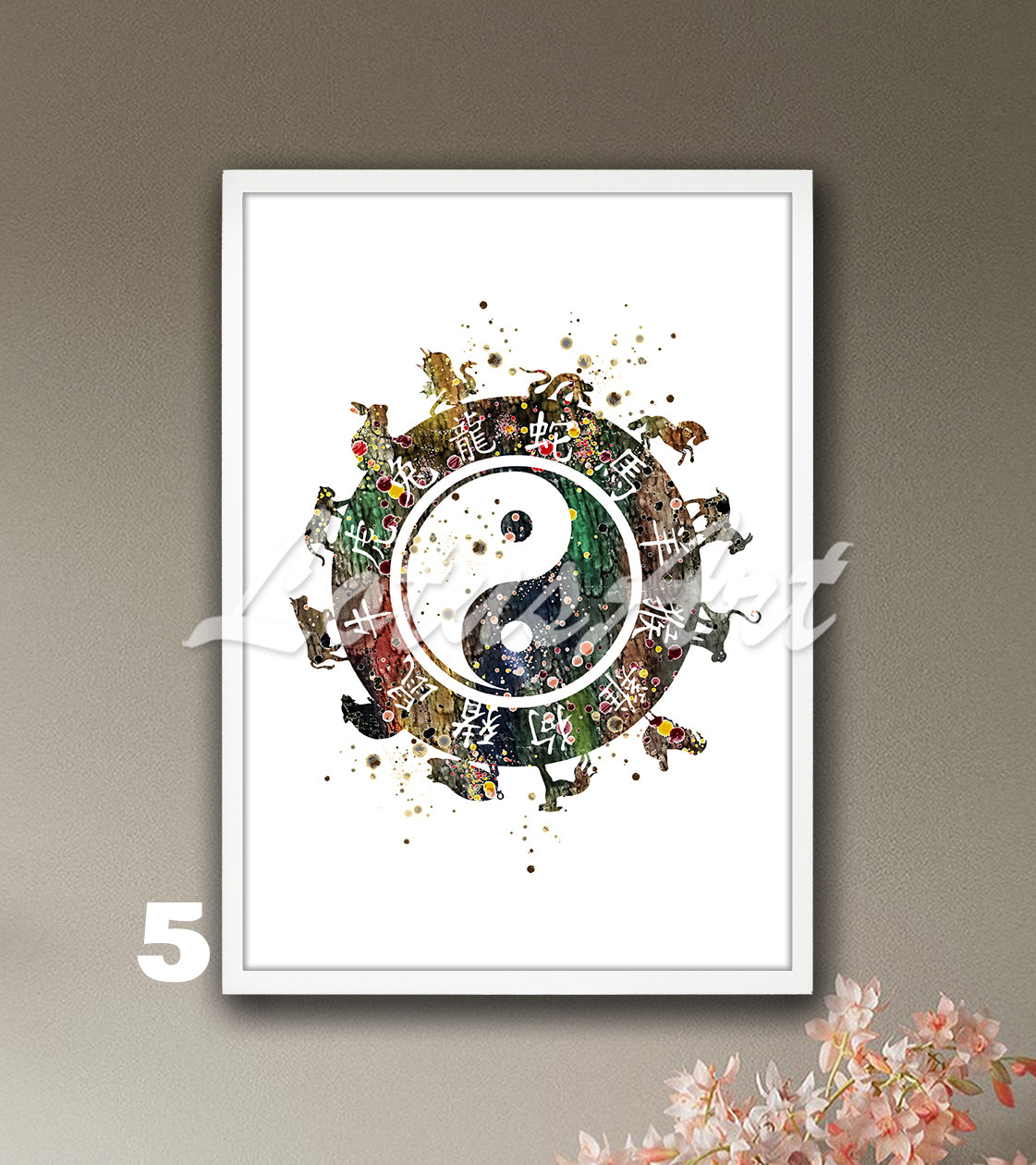 Yin Yang Zodiac Watercolor Art Print – Esoteric Astrology Wall Decor