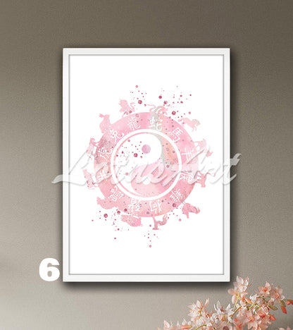 Yin Yang Zodiac Watercolor Art Print – Esoteric Astrology Wall Decor