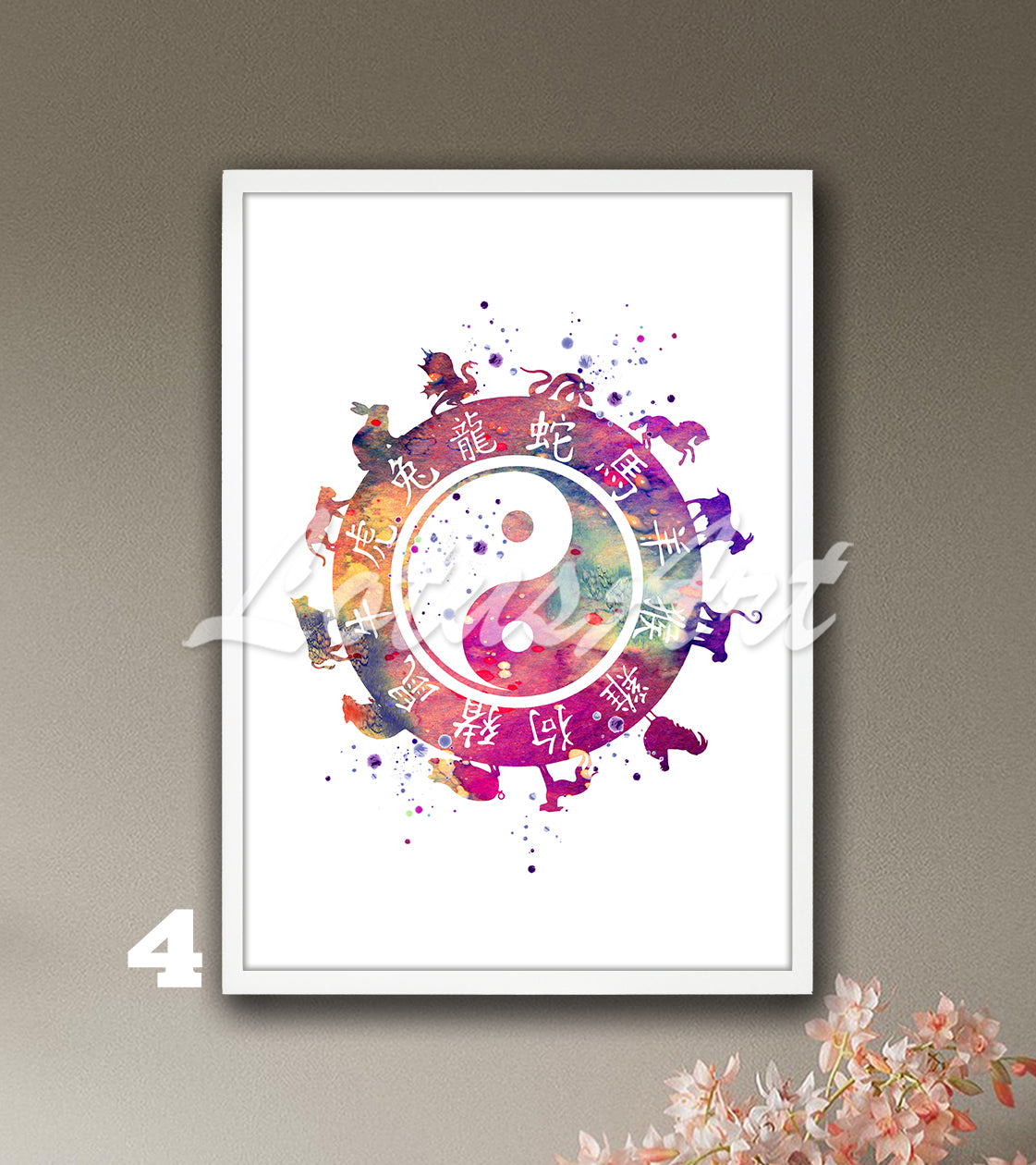Yin Yang Zodiac Watercolor Art Print – Esoteric Astrology Wall Decor